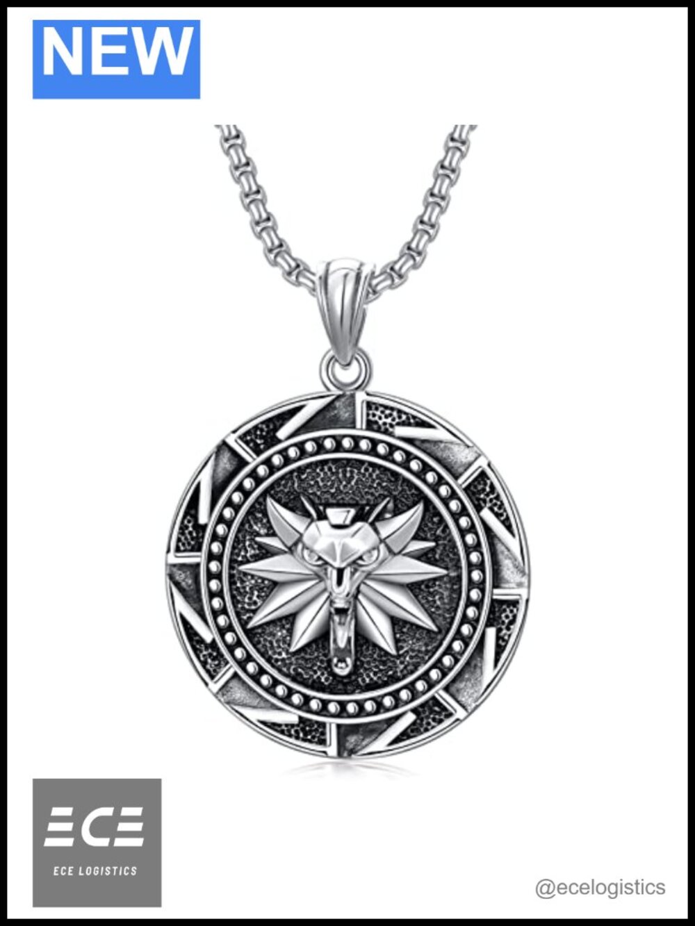 925 Sterling Silver Wolf Head Pendant Necklace 22+2in Rolo Chain Men's